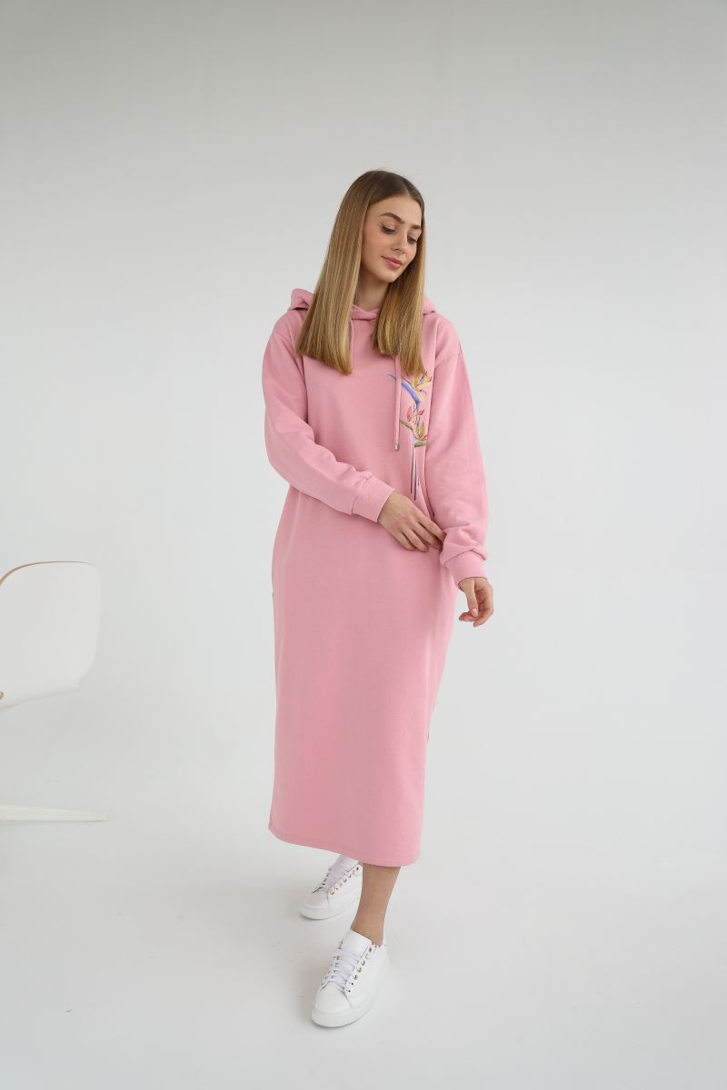 Платье-худи на флисе розового цвета 1